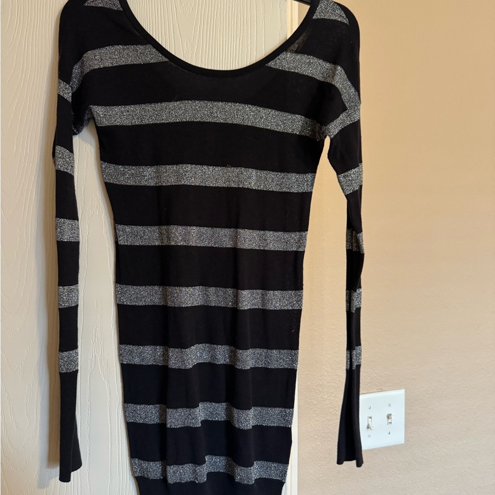 Black and Gray Striped Long Sleeve Top